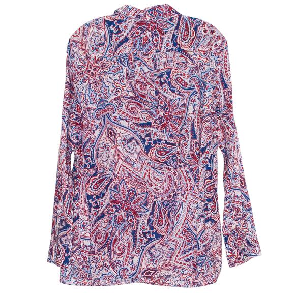 Talbots Top Floral Paisley Cottage Boho Romantic Preppy Button Up Red Blue XL - Picture 2 of 6